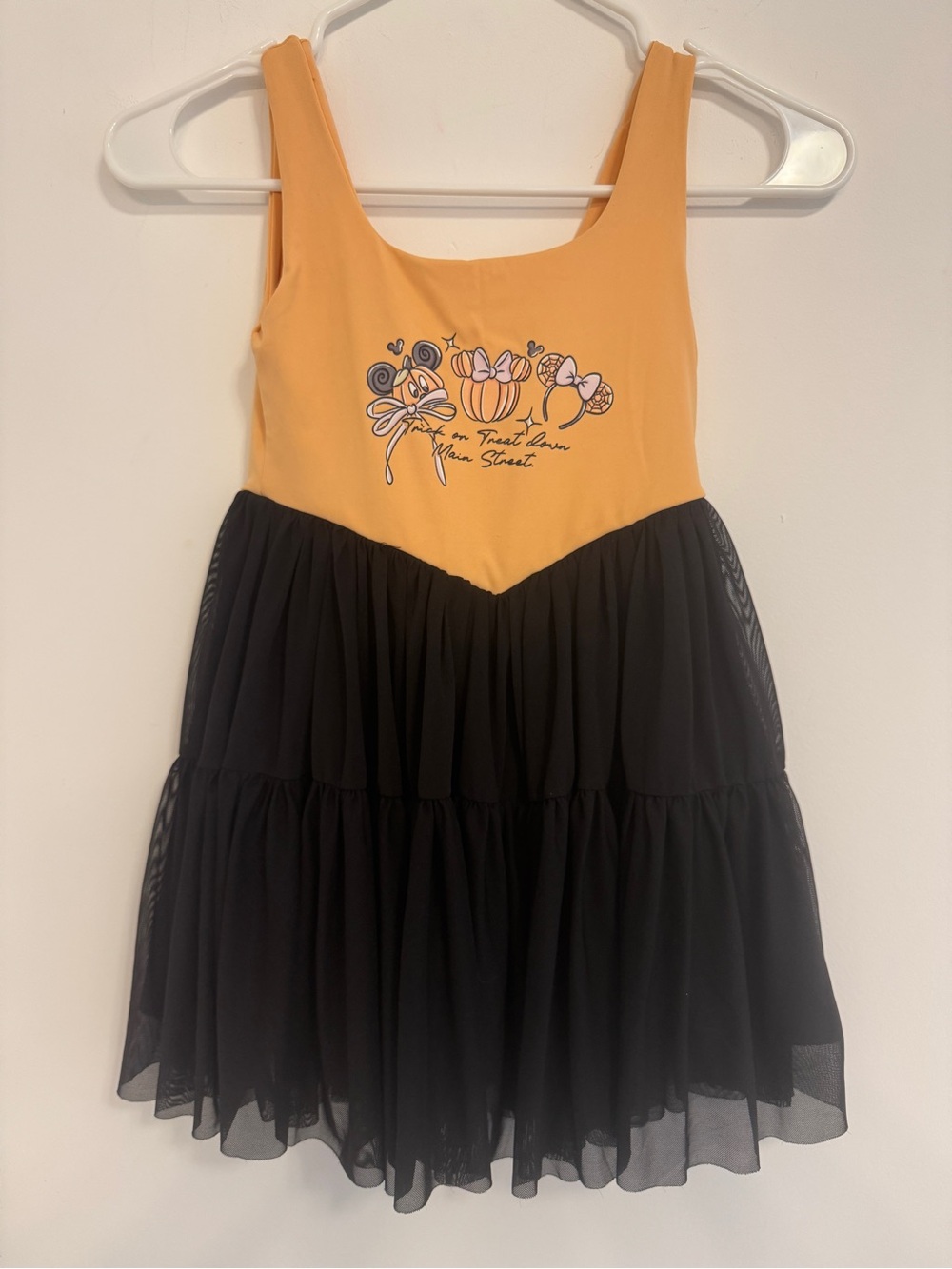 Girls' Disney Themed Halloween Trick or Treet Down Main Street Print Tank Dress